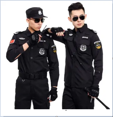 保安服直擺款夏季短袖套裝男透氣耐磨物業(yè)酒店門衛(wèi)保安工作服戶外作訓(xùn)服JCZXF003黑色(無(wú)配件)XL